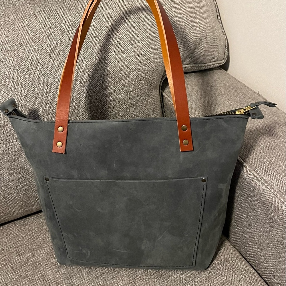 Portland leather goods storm zipper tote with tan handles